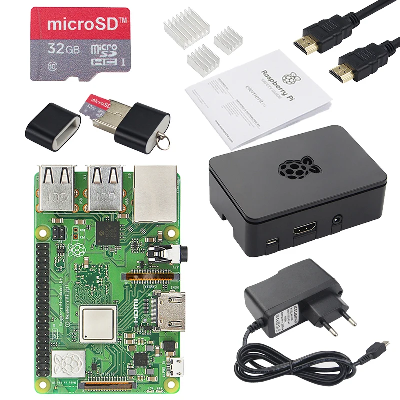 Комплект Raspberry Pi 3 Model B+ Plus из Великобритании+ сенсорный экран 3,5 дюйма+ чехол+ питание+ 32 Гб SD+ HDMI+ радиатор+ usb-кабель