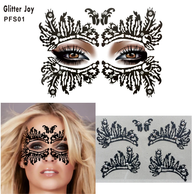 PFS01 1 шт черные кружева вокруг глаз наклейки с изображением драгоценных камней