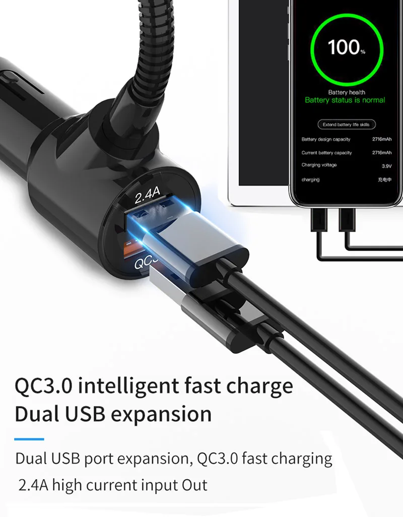 JaJaBor FM передатчик Bluetooth 5,0 автомобильный комплект громкой связи вызова AUX стерео A2DP большой экран дисплей QC3.0 Быстрая зарядка
