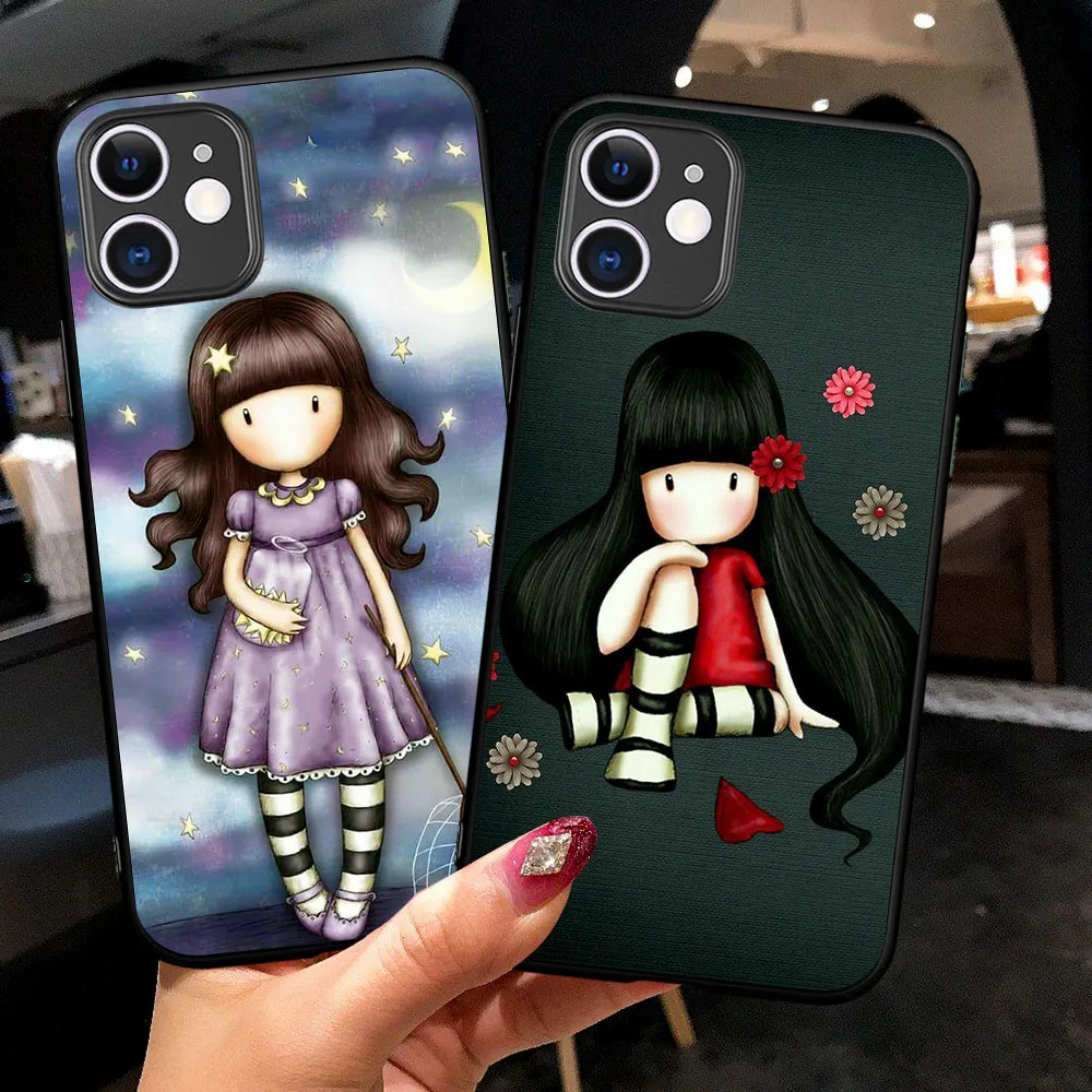 

Hot Cartoon Cute Girl Kid Art Black Soft Phone Case For Apple iPhone 11 12 Pro Max 8 7 6 6S Plus XR X XS Max SE2020 Cover Coque