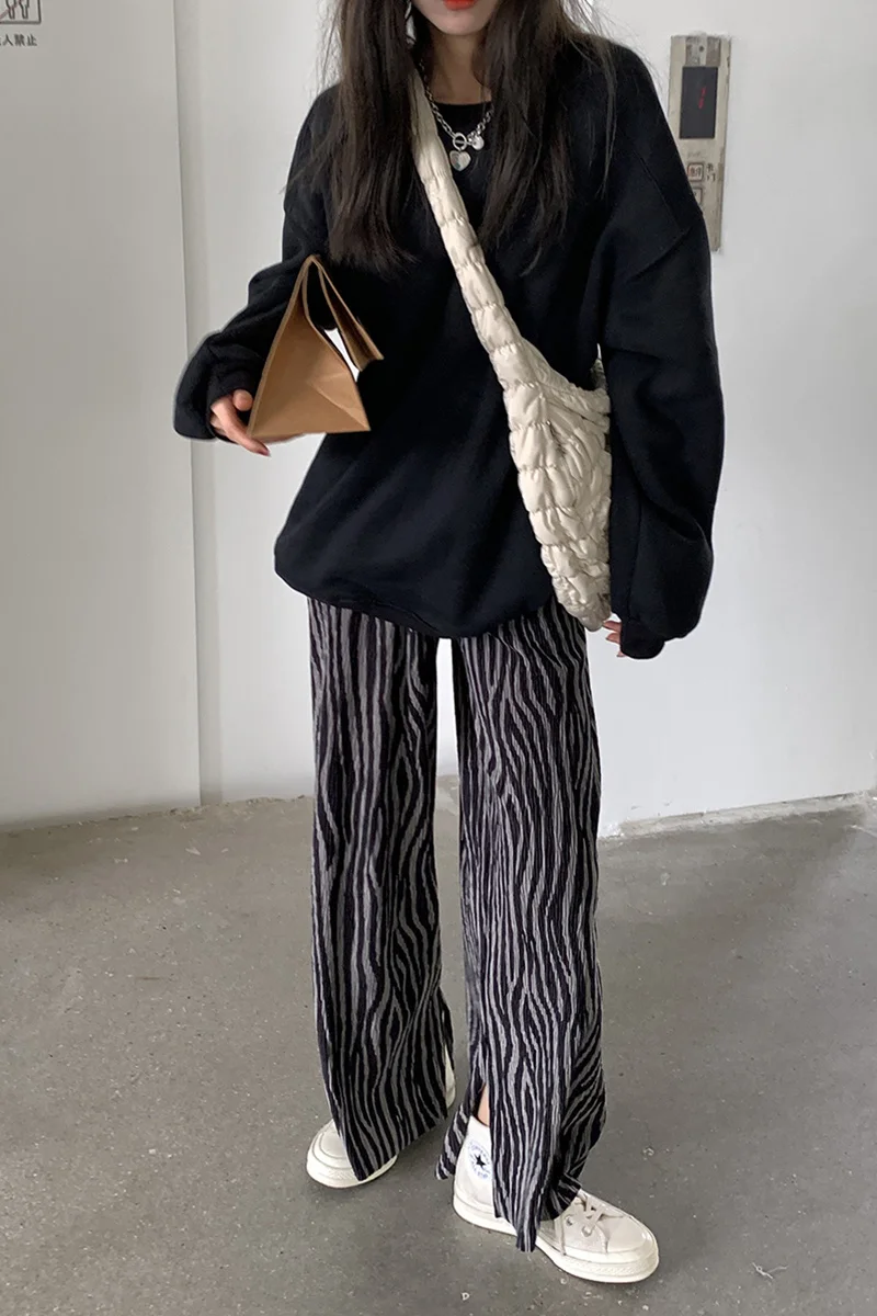 Брюки с узором зебры корейский вариант прямые широкие брюки открытой вилкой