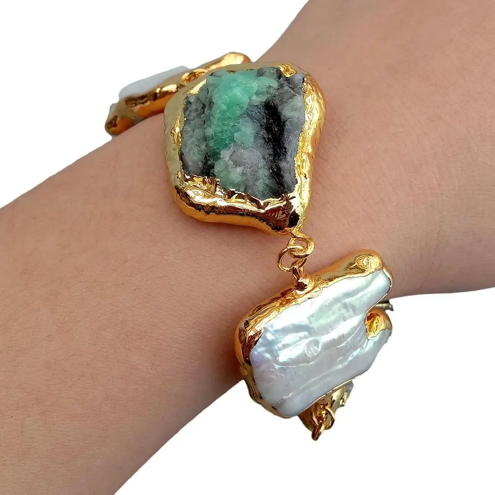 Y · YING культивированный белый жемчуг Кеши натуральные зеленые изумруды