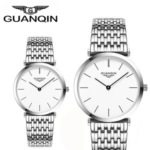white white GUANQIN часы для пары, Топ бренд, Роскошные водонепроницаемые часы из нержавеющей стали, простые деловые кварцевые часы для мужчин и женщин, часы для влюбленных, подарок - Цвет: white white
