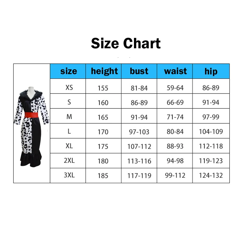 CVVK Новое поступление Хэллоуин Круэлла де Виль Косплей Костюм 101 далматинцы