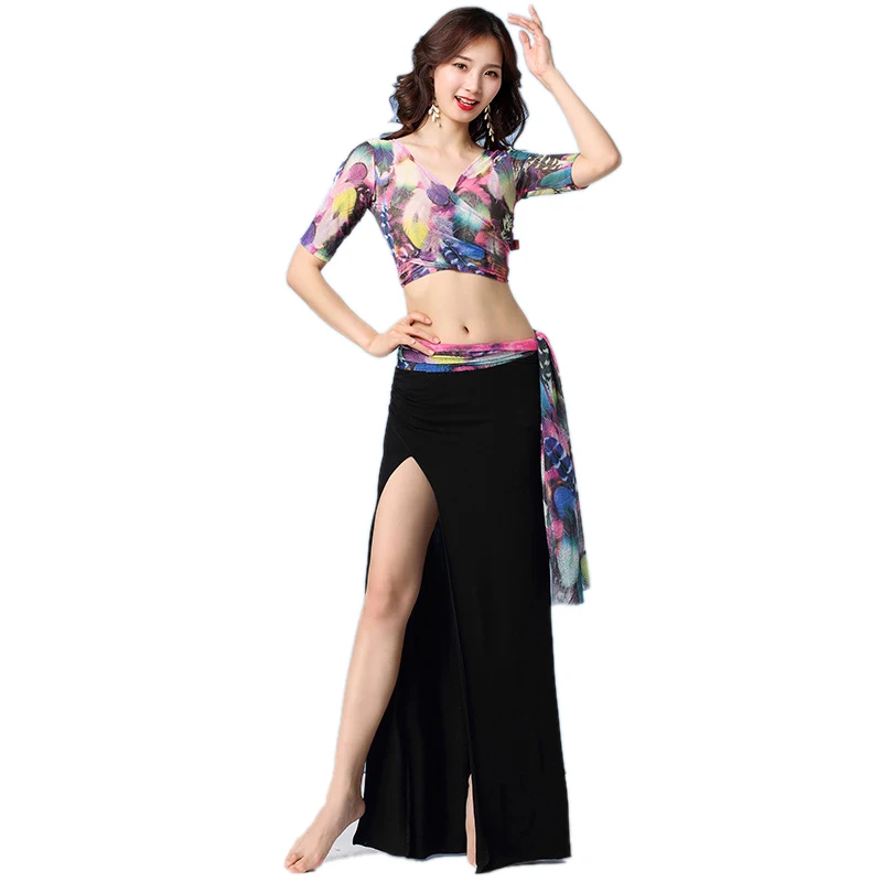 3 шт женский набор костюма для танца живота топ пояс юбка галстук окрашенный