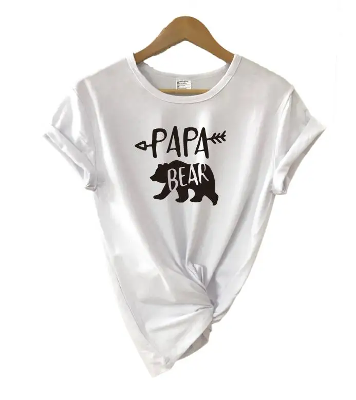white t black PAPA Одинаковые футболки для всей семьи с изображением медведя, мамы, медведя, папы, медведя, футболки, повседневные футболки с короткими рукавами для маленьких девочек, хлопковые футболки, Прямая поставка - Цвет: white t black PAPA