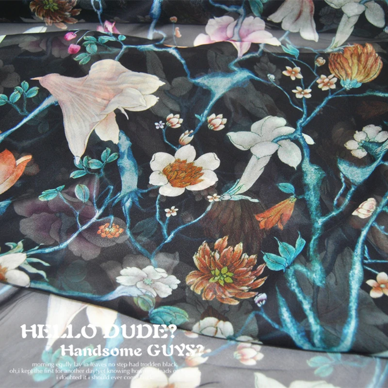 

Silk Georgette Chiffon Fabric Dress Black Large Wide Elegant Thin Dress Shirt DIY Patchwork Tissue