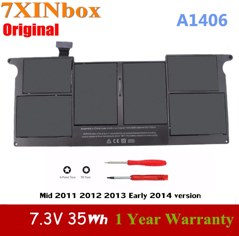 

Аккумулятор для ноутбука 7XINbox A1406, 7,3 В, 35 Втч, для APPLE Macbook Air 11 дюймов, A1465 A1370 Mid 2011 2012 2013 ранние 2014