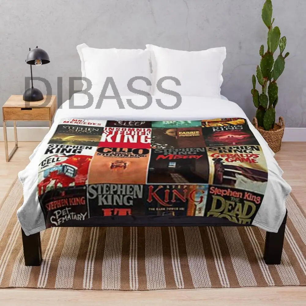 

Stephen King Book Covers - Super Soft Throw Blanket, Lightweight Plush Bed Flannel Blankets, Suitable for Adults and Children, F