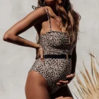 Цельный женский купальник с леопардовым принтом, без рукавов, без бретелек, летний купальник для беременных SMLXL