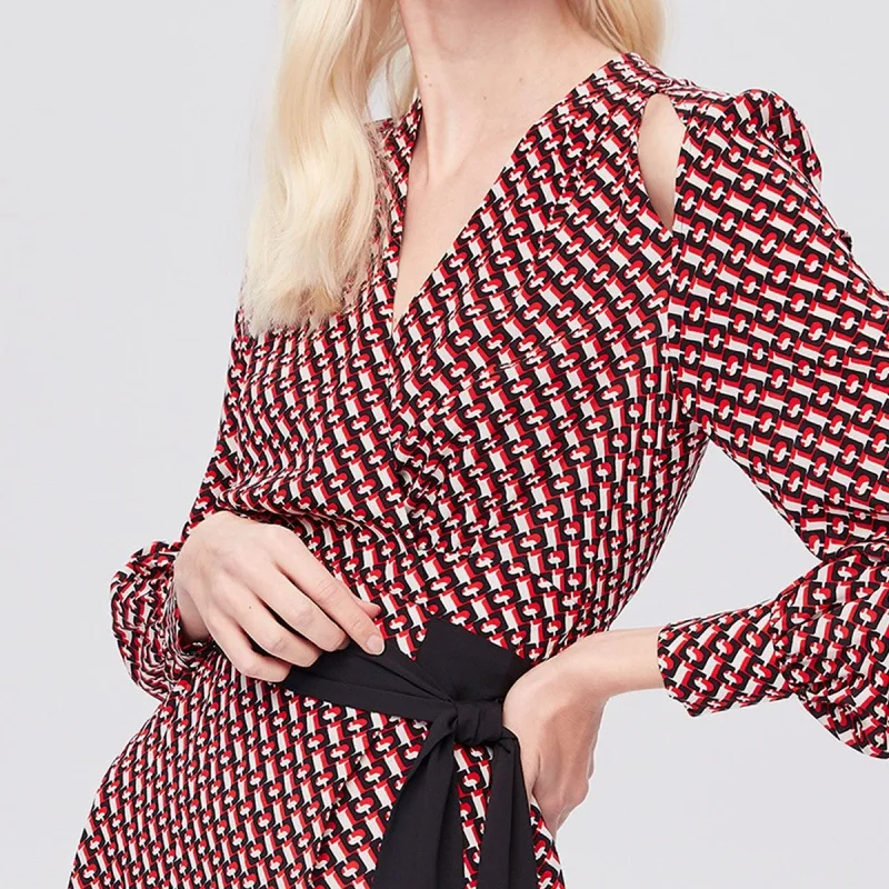 

2021 New Dress Silk Chain Print Fashion Wrap Maxi Dress Sexy Dress Sashes V-Neck Summer