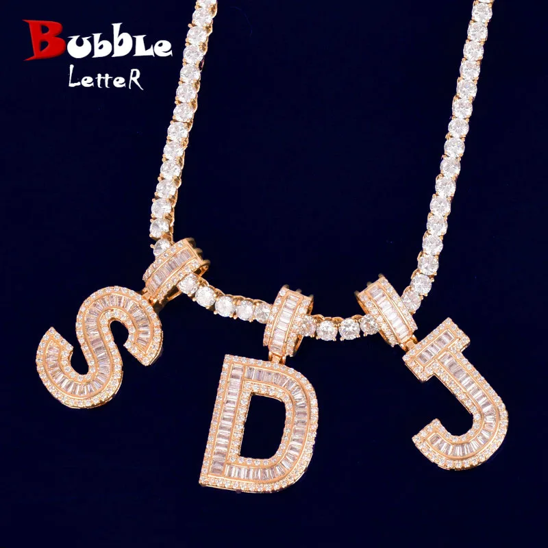 

Baguette Letters Pendant With 4mm Tennis Chain Necklace Set Gold Color Women/Men's Hip Hop Fashon Jewelry