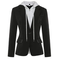 high quality newest fashion 2021 designer blazer womens zipper detachable hooded single button casual blazer jacket outer wear