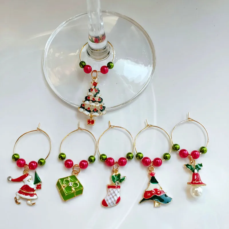 Набор из 6 шт. для рождественской вечеринки маркер на стакан вина талисманы