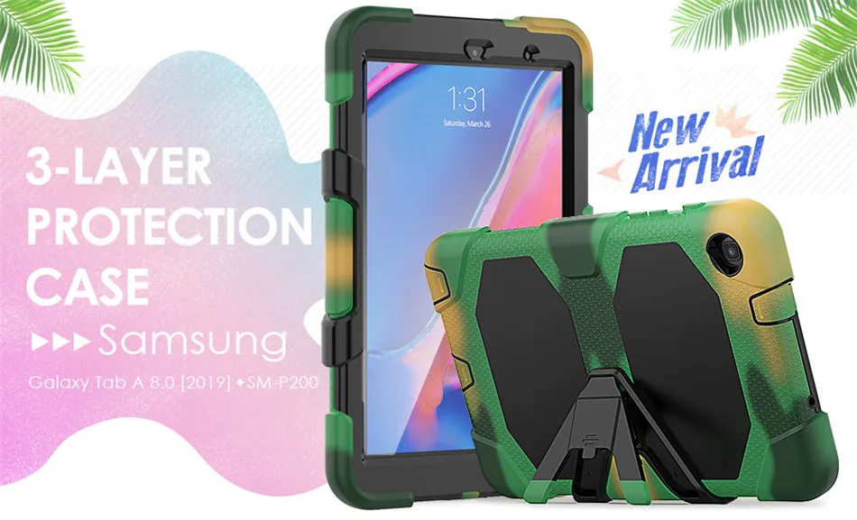 Для Samsung Galaxy Tab A 8,0(S Pen) SM-P200 P205 P207 Подставка для планшета силиконовый чехол+ PC Подставка Двойная степень защиты задняя крышка+ пленка