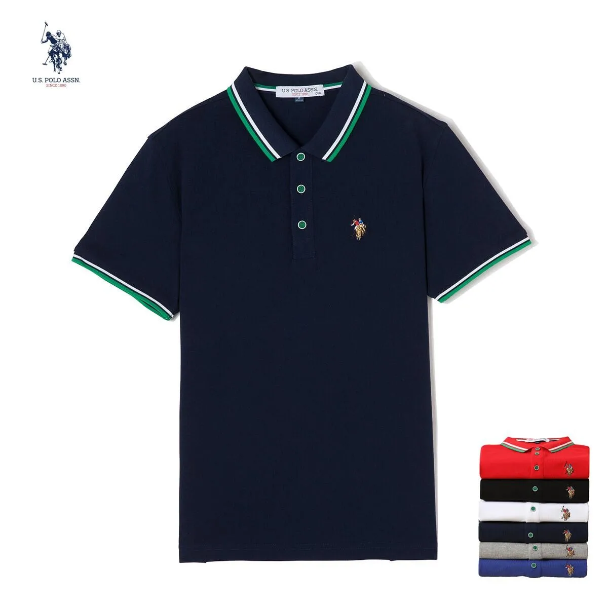 США Поло Assn. Классическая хлопковая рубашка-поло с вышивкой повседневная