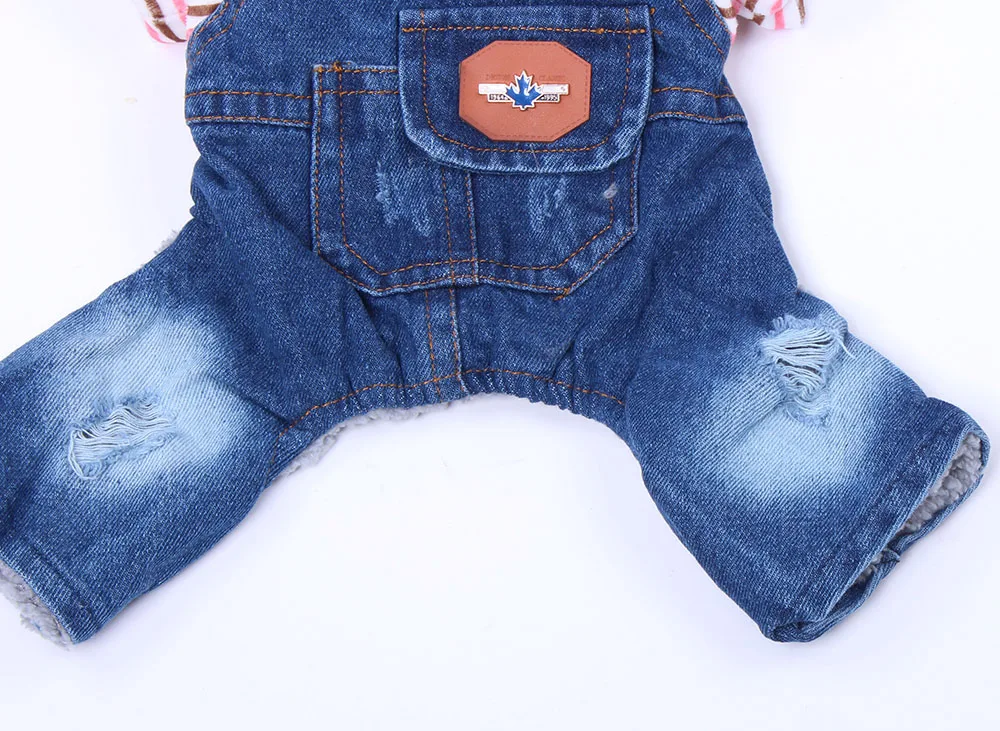 Джинсовый комбинезон для собак пальто зимняя полосатая Толстовка домашних