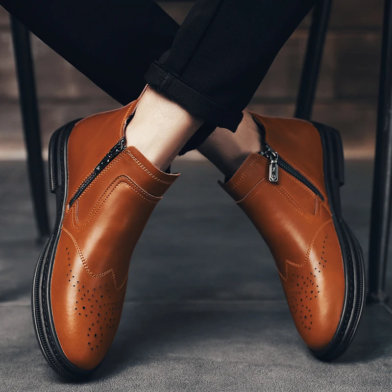 Мужские Ботильоны из натуральной кожи плиссированные мотоботинки высокие