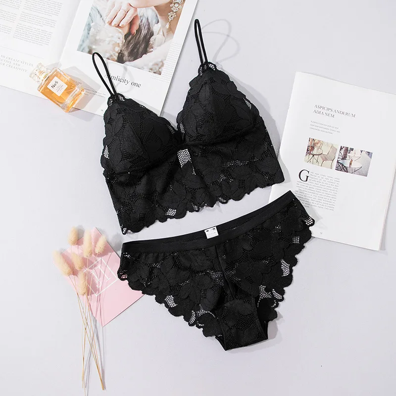 black SP&CITY, французский кружевной сексуальный комплект нижнего белья с вышивкой, женский бюстгальтер, топ-труба, бесшовный бюстгальтер, трусики, комплект нижнего белья, прозрачный бюстгальтер с мягкой чашкой - Цвет: black