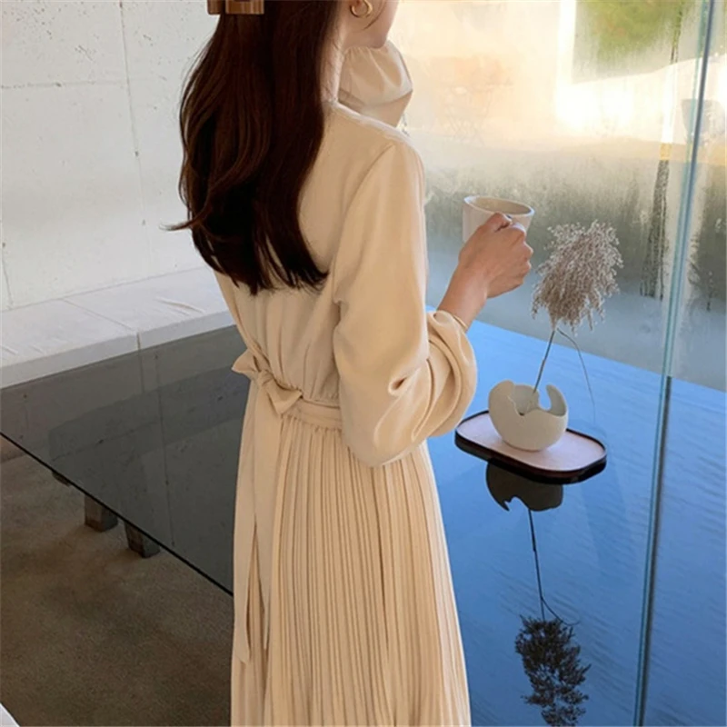 BGTEEVER элегантное Плиссированное женское платье с круглым вырезом винтажное на