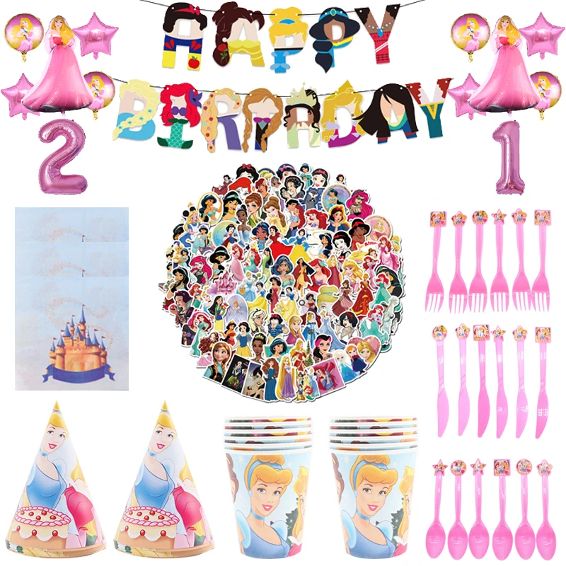 Disney Princess Theme Birthday Party Decorations Plates Tablecloth Cups Balloon Disposable Tableware Girl Baby Shower Supplies | Дом и сад