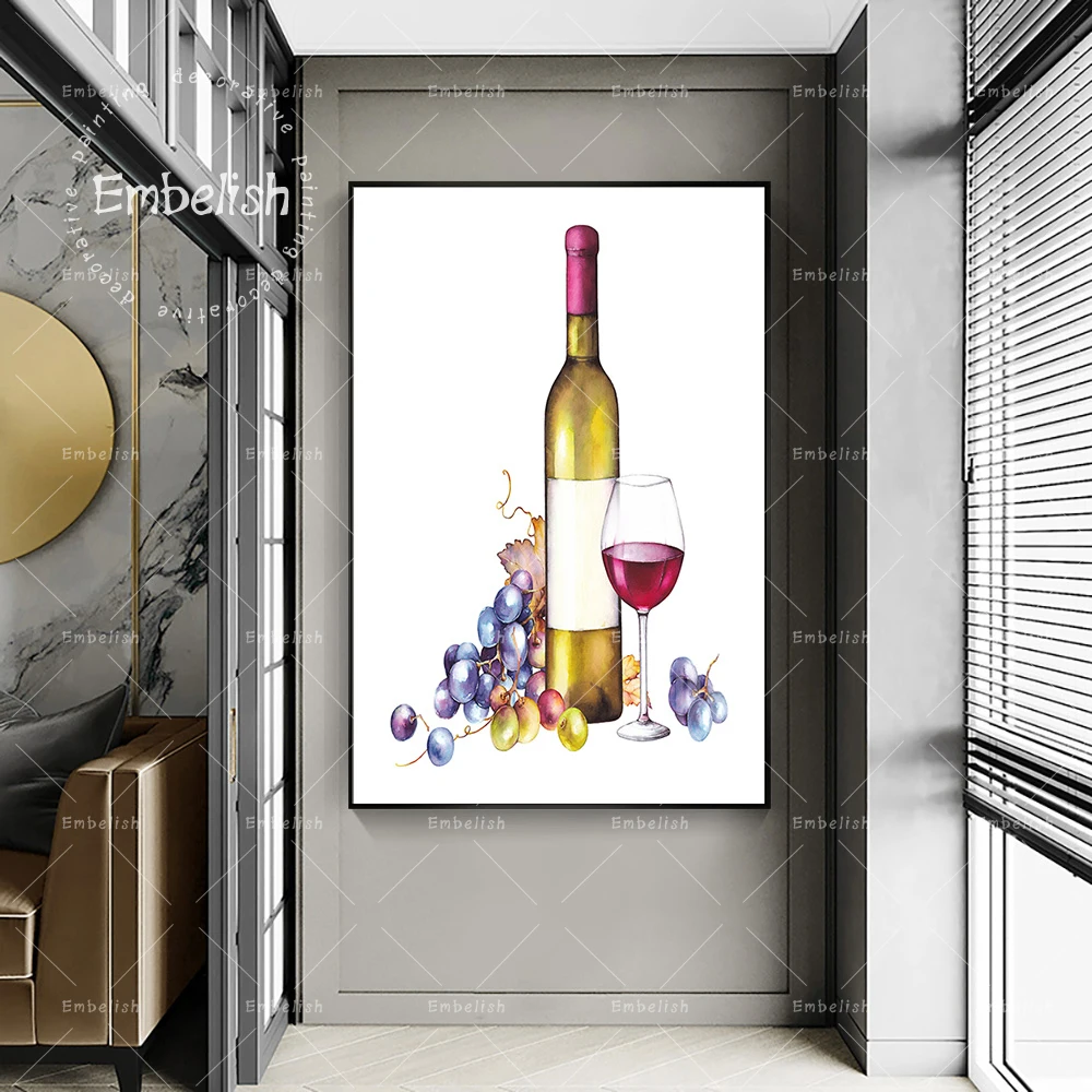

Watercolor Glass Of Wine Grapes Food HD Print On Canvas Painting For Living Room Wall Art Dinning Room Posters Home Decoration
