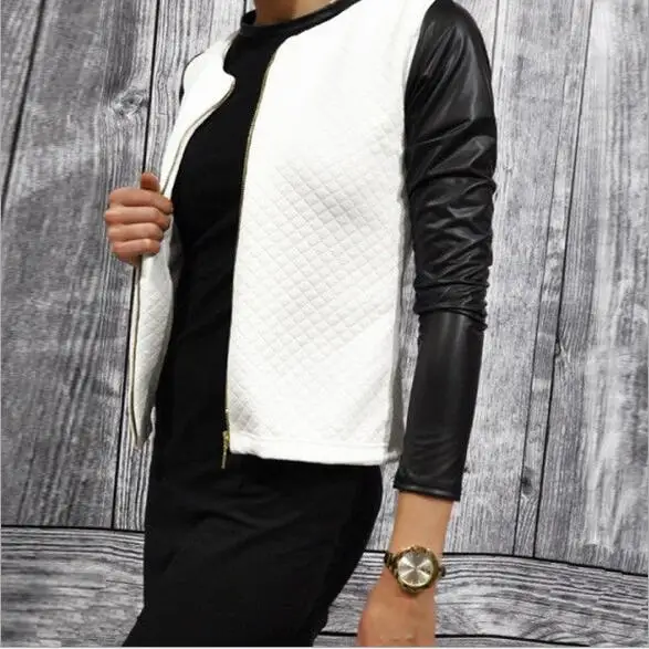 

New Women Basic Coats Jackets Spring Black Zipper Crop Pu Jacket Punk Style Bandage Women PU Leather Jacket Coat Crop Tops