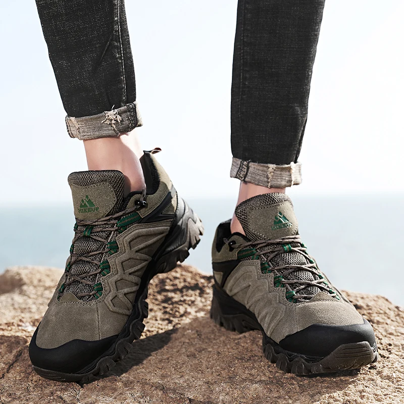 2021 Autumn Lace-Up Mens Climbing Trekking Hunting Sneakers Suede Leather Hiking Shoes Man Durable Outdoor Sport Trail Shoes Men