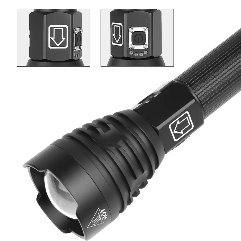 

XHP90 strong light flashlight USB charging power display telescopic zoom P90 strong light flashlight
