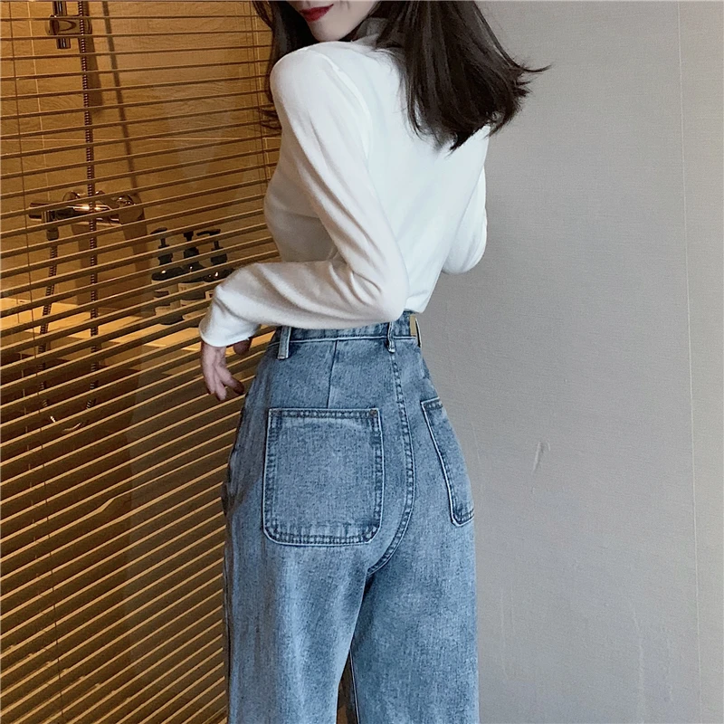 

Jeans Women High Waist Harajuku Vintage Simple Basic Classic Loose Wide Leg Korean Style Womens Elegant Leisure Trendy Daily New