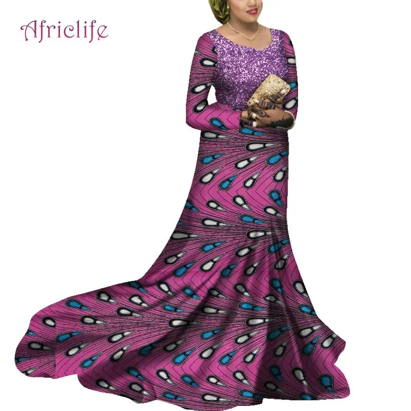 

Spring and Fall Type With Lining Party Wedding Evening Clothing for African Women Long Sleeve Floor-Length Dresses WY5758