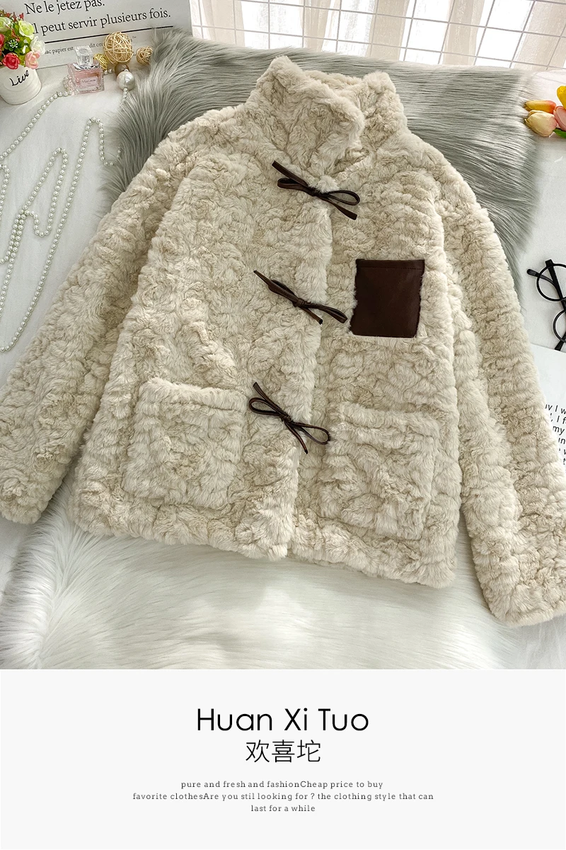 

Sweet and Cute Plus Velvet Thick lamb wool Cotton Padded Jacket Women Winter 2021 new Long-sleeved Plush Jacket Coat loose Trend