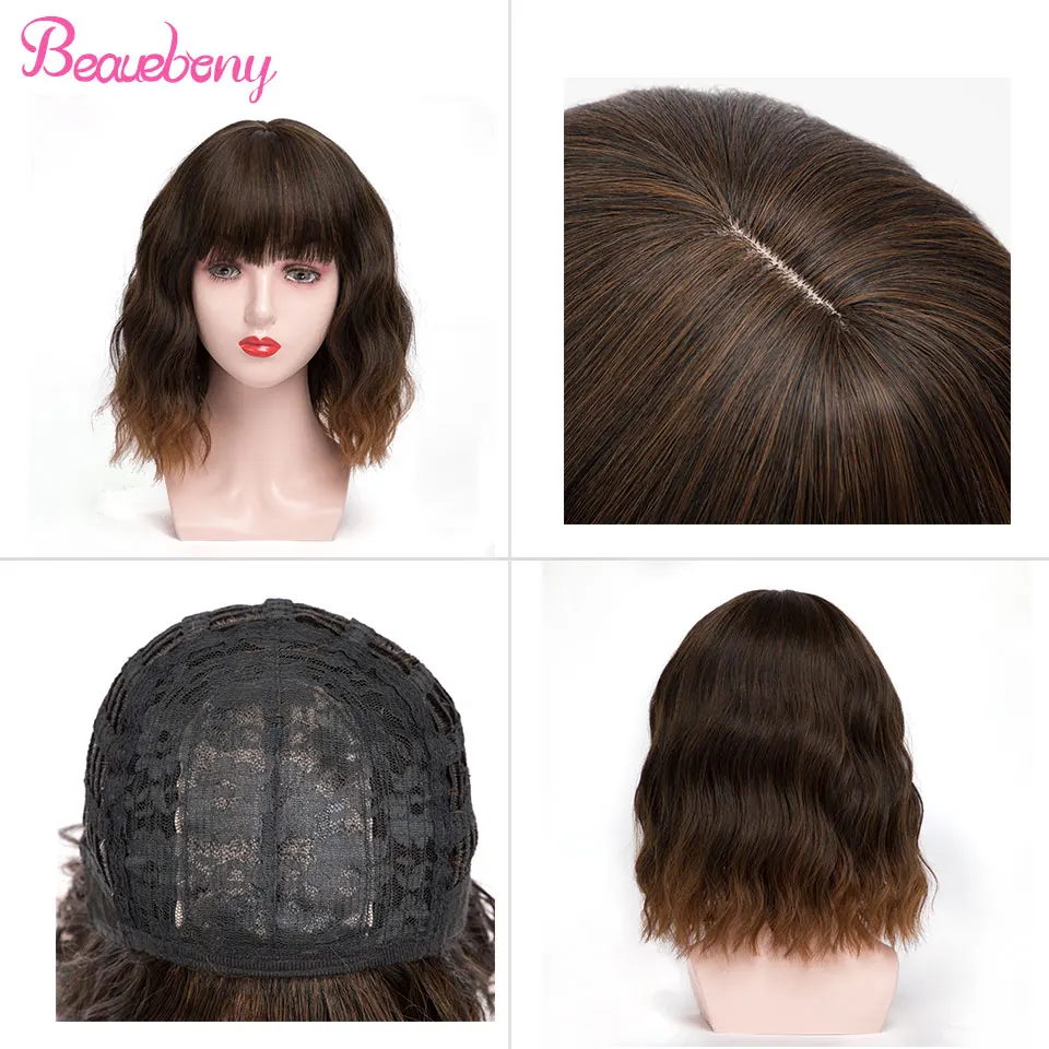 

Beauebony Synthetic Wig Lolita Bob Natural Short Hair Wigs For Women Pelucas Cosplay Ombre Blonde Color Wig High Heat Resistant