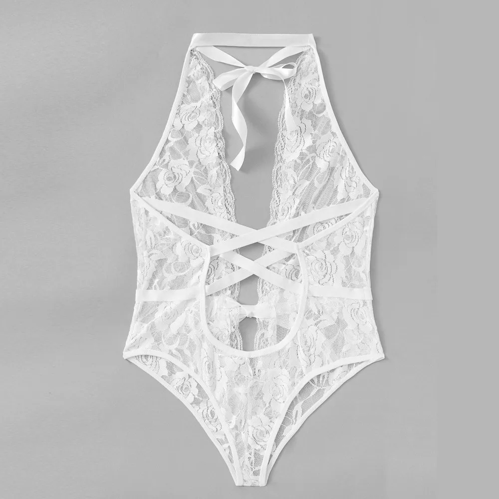 G-string porno женское сексуальное нижнее белье для девочек с низким вырезом сзади крест цветочные кружева пижамы куколка Эротическое открытая спина костюм нижнее белье porno