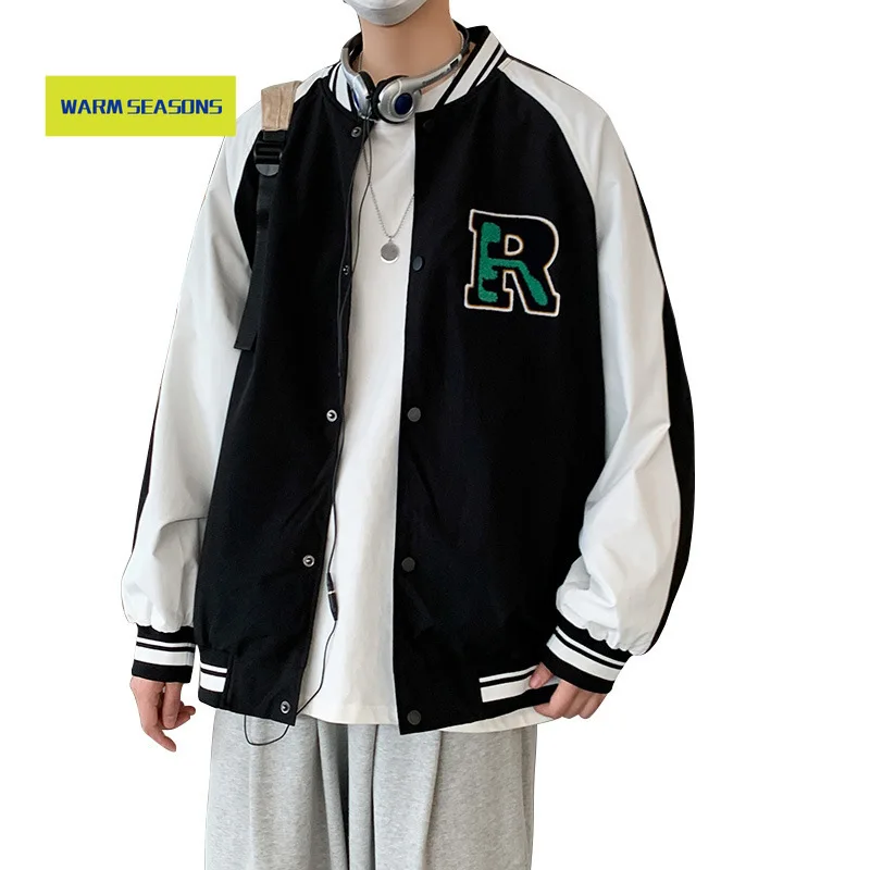 

Casual Jacket Men Patchwork Baseball Jacket Men Letter Patch Color Mens Harajuku Spring Streetwear Bomber Jacket Unisex Coats