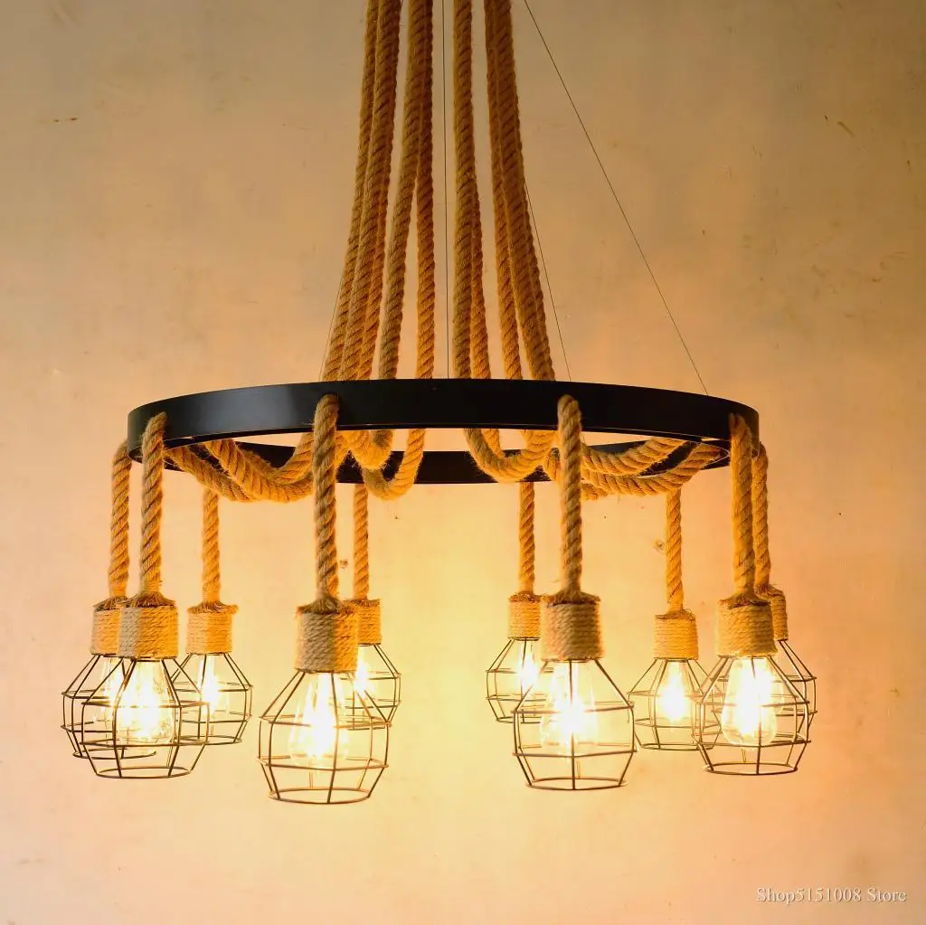 Candelabros retro con personalidad Edison, lámpara colgante de cuerda de cáñamo restaurante, para cafetería Industrial, Bar y tienda