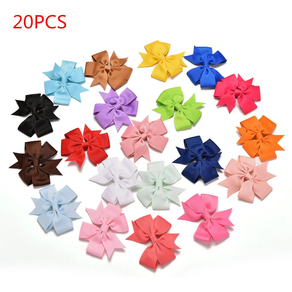 

20PCS Grosgrain Ribbon Boutique Bows With Clip Hairpins For Kids Girl Hair Accessories Package Bow Wedding Craft Hair Style Tool