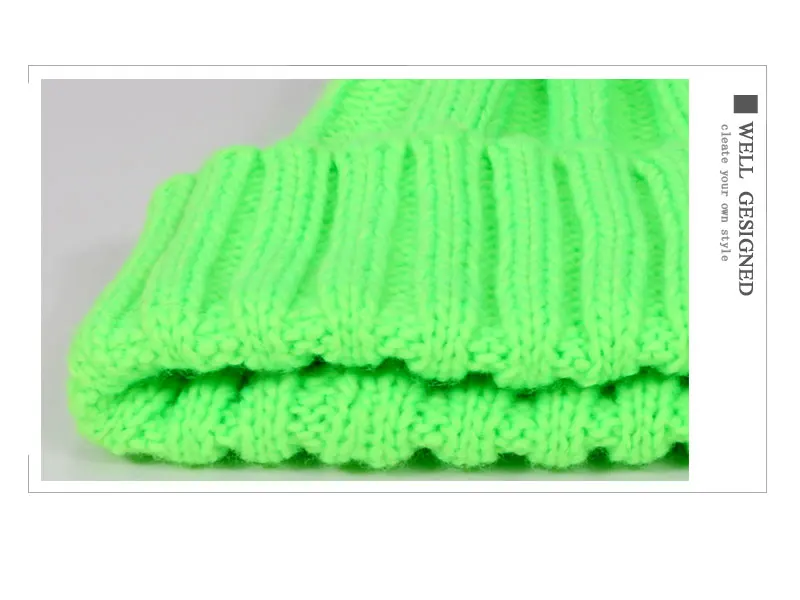 Women Autumn Winter Beanie Cap Female Acrylic Wool Hats With Real Fur Pompon Knit Windproof Outdoor Warm Fluorescent Beanie Hat