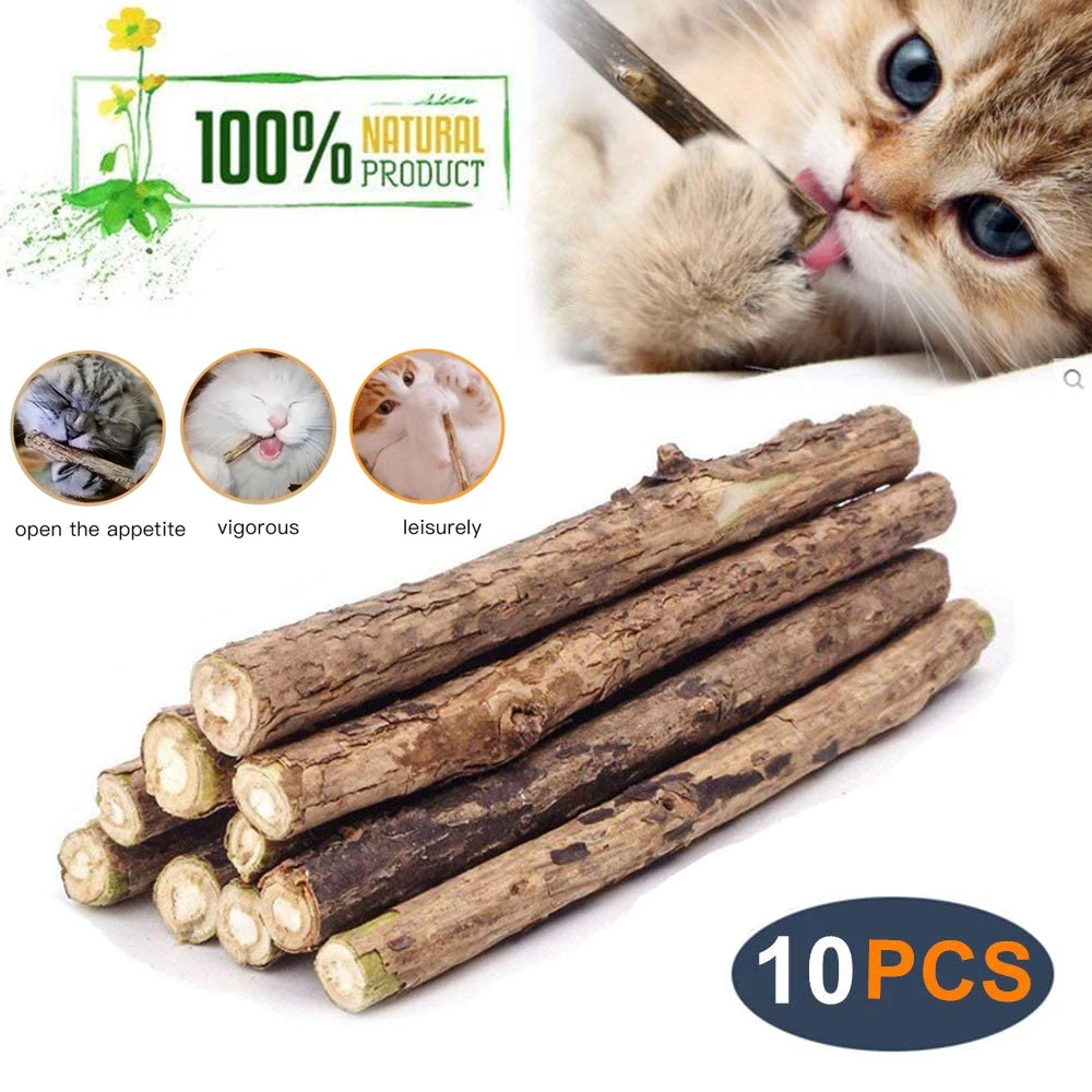 

20-100PCS Catnip Toys Organic Natural Plant Matatabi Silver Vine Chew Sticks Cat Teeth Cleaning Chew Toy for Cat Kitten Kitty