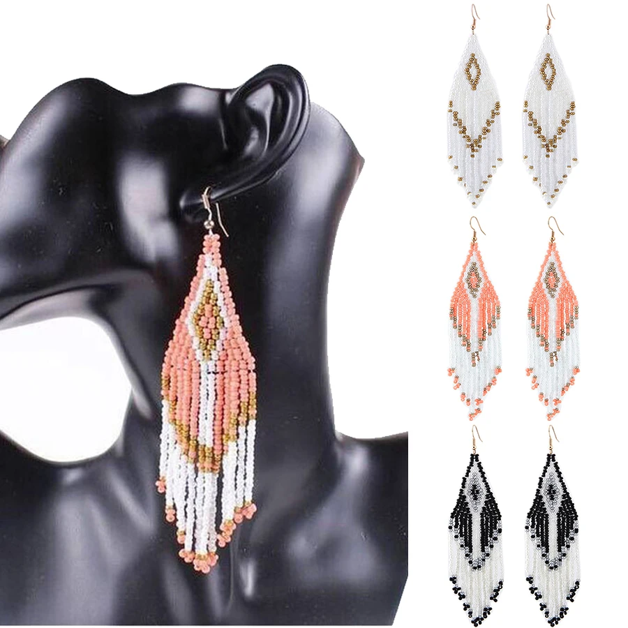 

Handmade New Fashion Multicolour Seed Beaded Tassel Drop Earrings Jewelry Bohemia For Women Long Dangle Earring Earrings