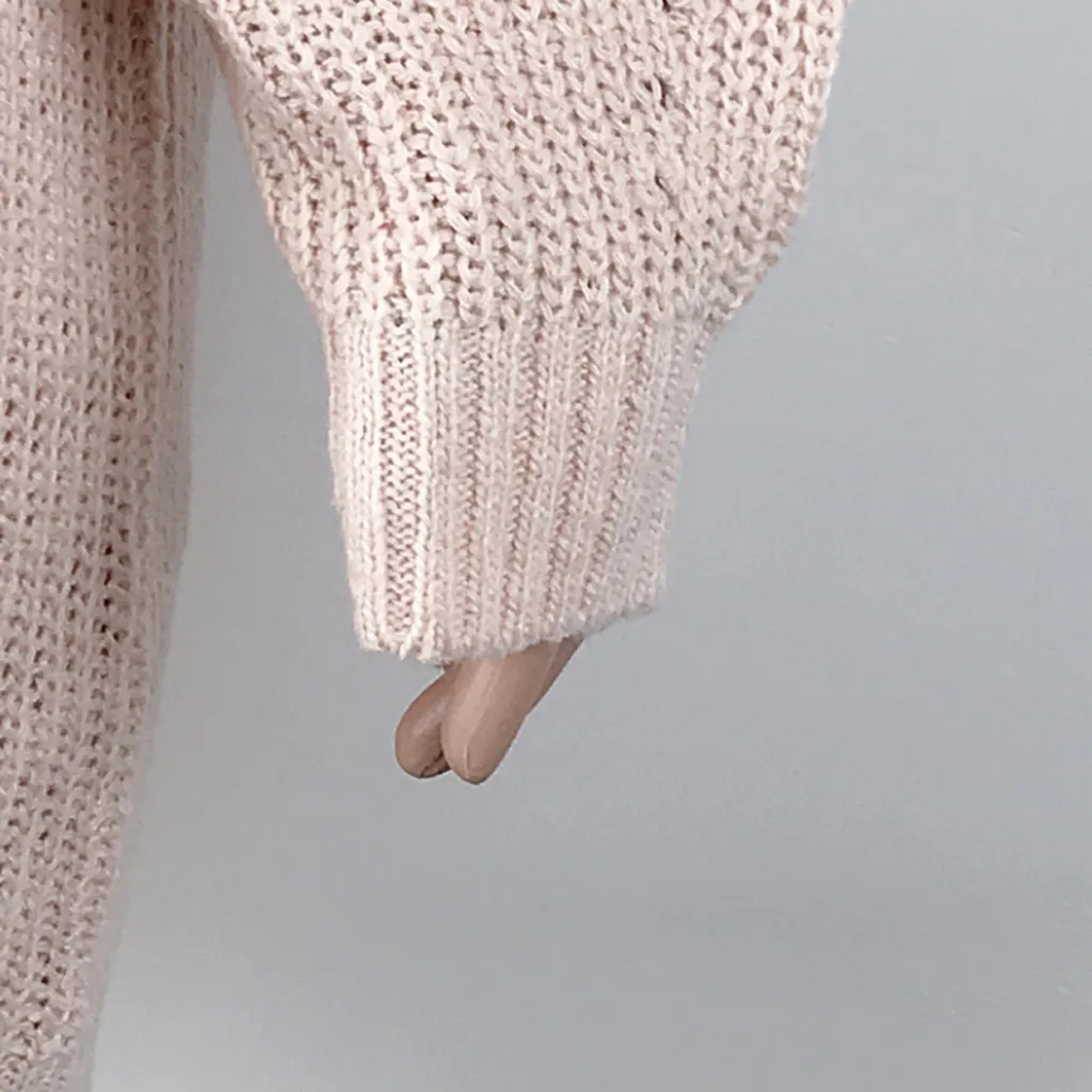 Женское вязаное платье-свитер с высоким воротником осенне-зимний теплый пуловер