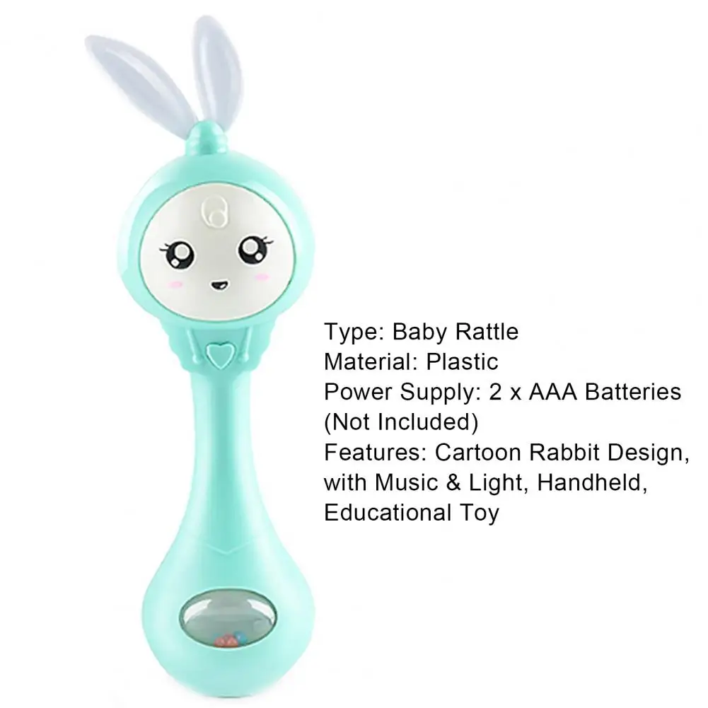 Shaking Toy Bite-resistant Cartoon Rabbit Shape Portable Music Light Teether Toy for Baby