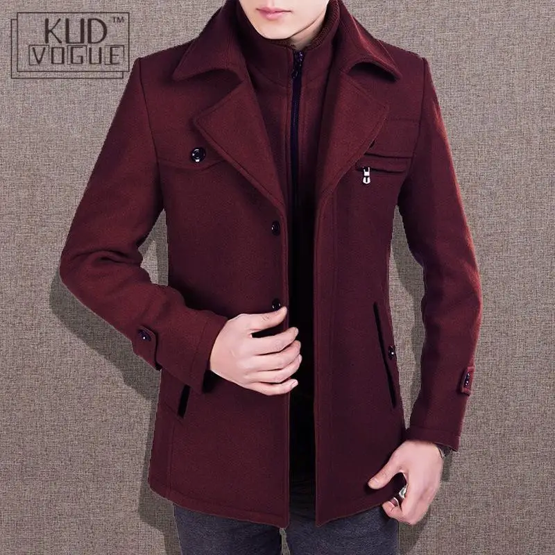 Зимнее шерстяное пальто приталенная Мужская куртка повседневное теплое размера