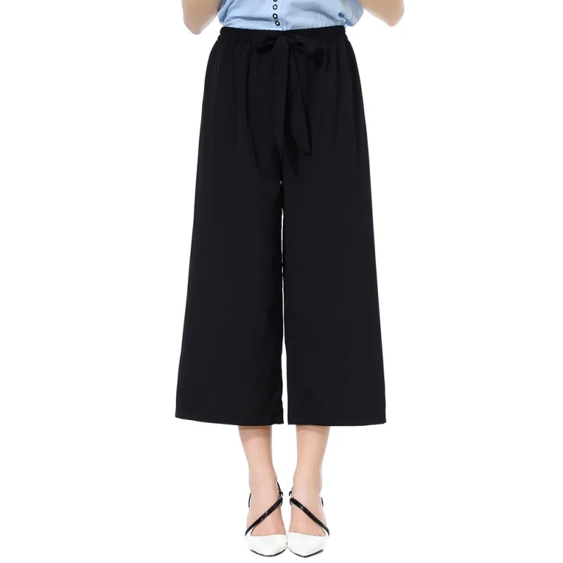 Широкие брюки женские летние пляжные с высокой талией шикарные уличные бантом