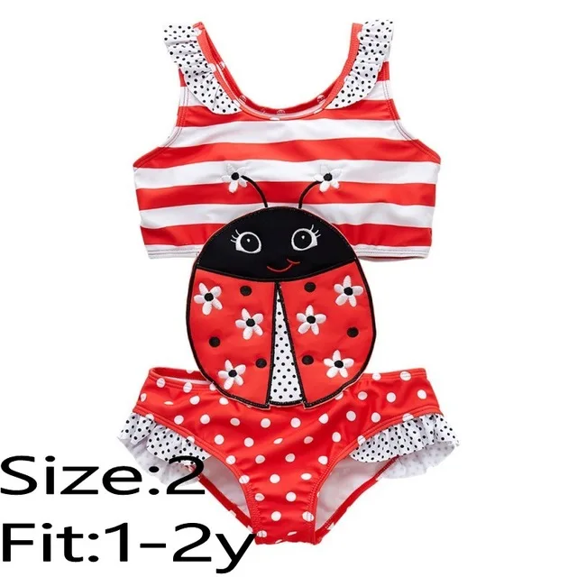ladybug 2T Прямая поставка, детская одежда для купания, Цельный купальник, детская одежда для купания для девочек, купальный костюм с желтой Пчелой, купальный костюм детское бикини, солнцезащитный костюм с рисунком - Цвет: ladybug 2T