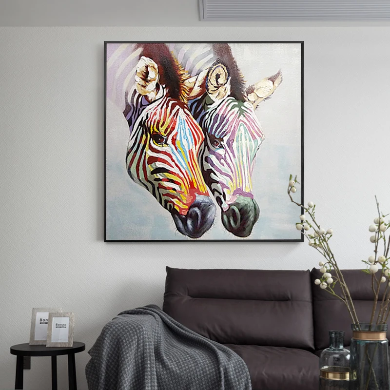 

Pure hand-painted Oil Paintings Zebra children's Room Office Study Elderly Housing Bedside New Chinese Decorative Painting Mural