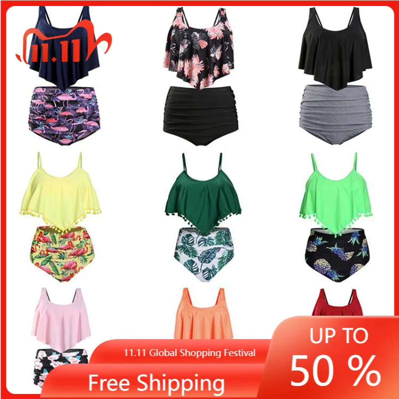 

2020 Sexy Tankini Swimwear Women Push Up Swimsuit High Waisted Bathing Suit Floral Biquini Two Piece Bikinis Beachwear Plus Size