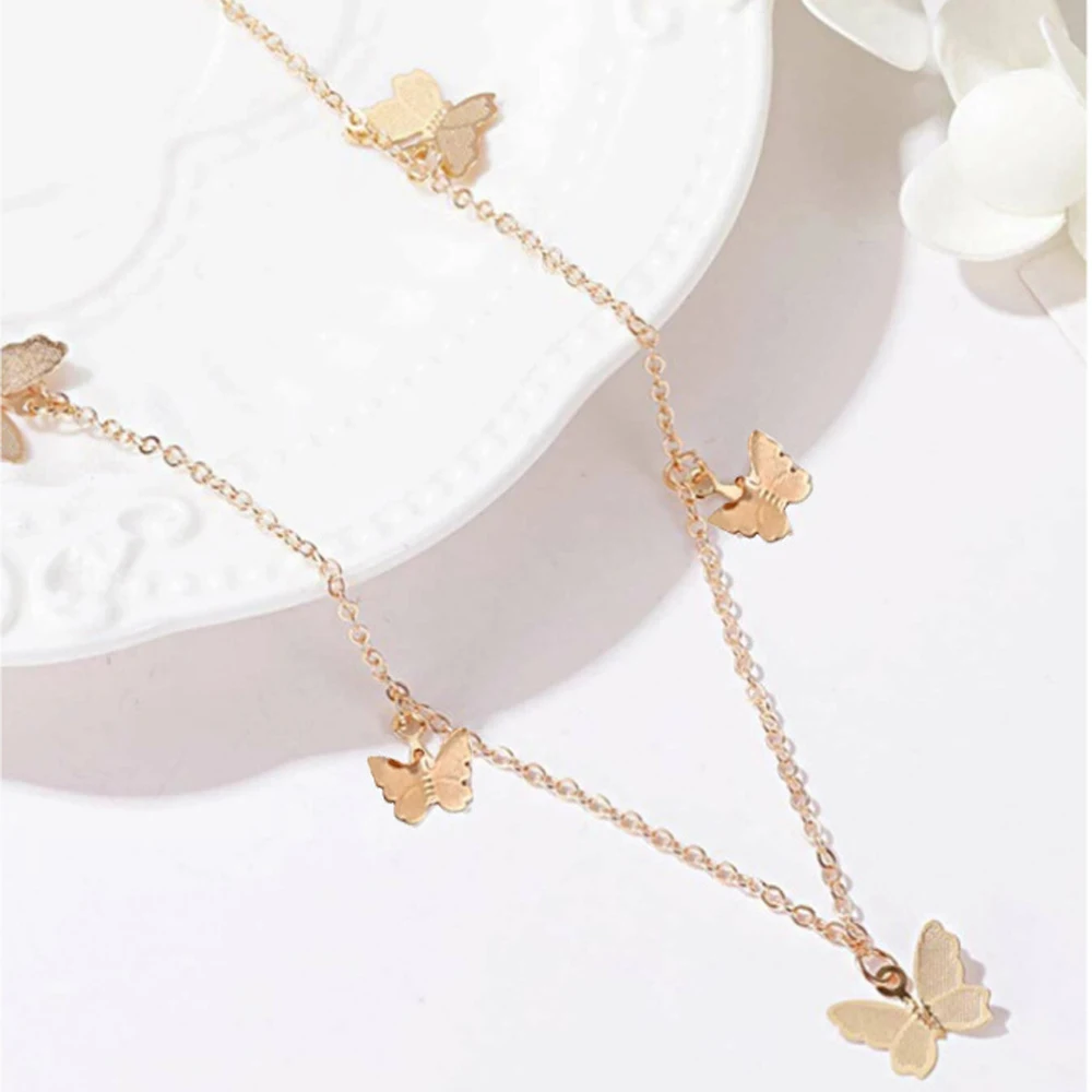 

Винтажное многослойное ожерелье с подвеской-бабочкой для женщин, Золотая и серебряная цепочка до ключиц в стиле бохо, Модная бижутерия, под...