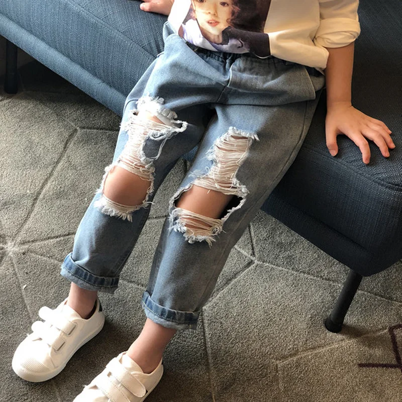 

New Fashion Children Ripped Jeans Kids Boys Jeans Girls Jeans Denim Pants For Boys Toddler Jeans Kids Clothes 3 4 5 6 7 Yrs