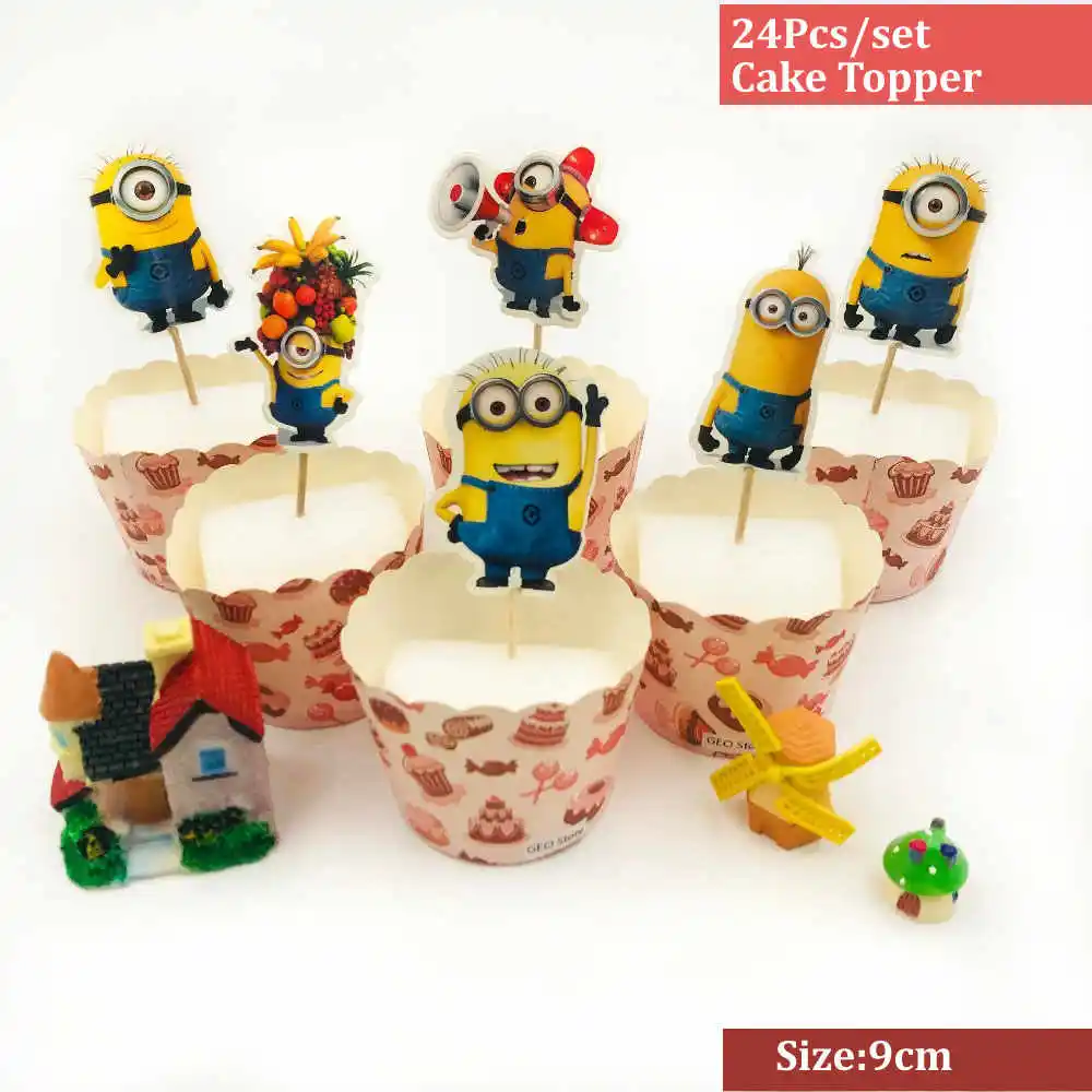 24pc Cake Topper Миньоны, маска для глаз для детей, милые вечерние очки для маленьких желтых людей, детские игрушки, аксессуары - Цвет: 24pc Cake Topper
